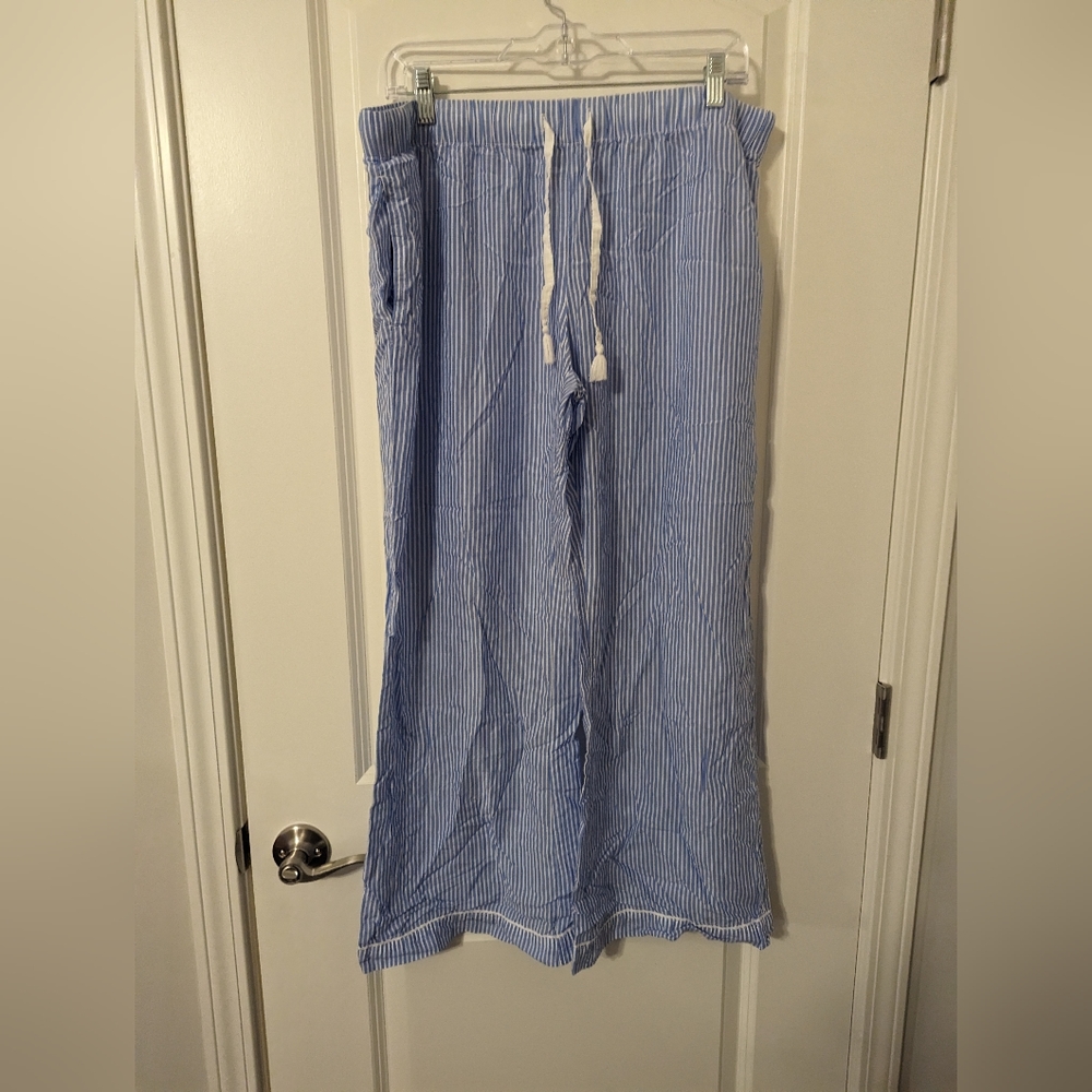 Blue and white striped pajama pants